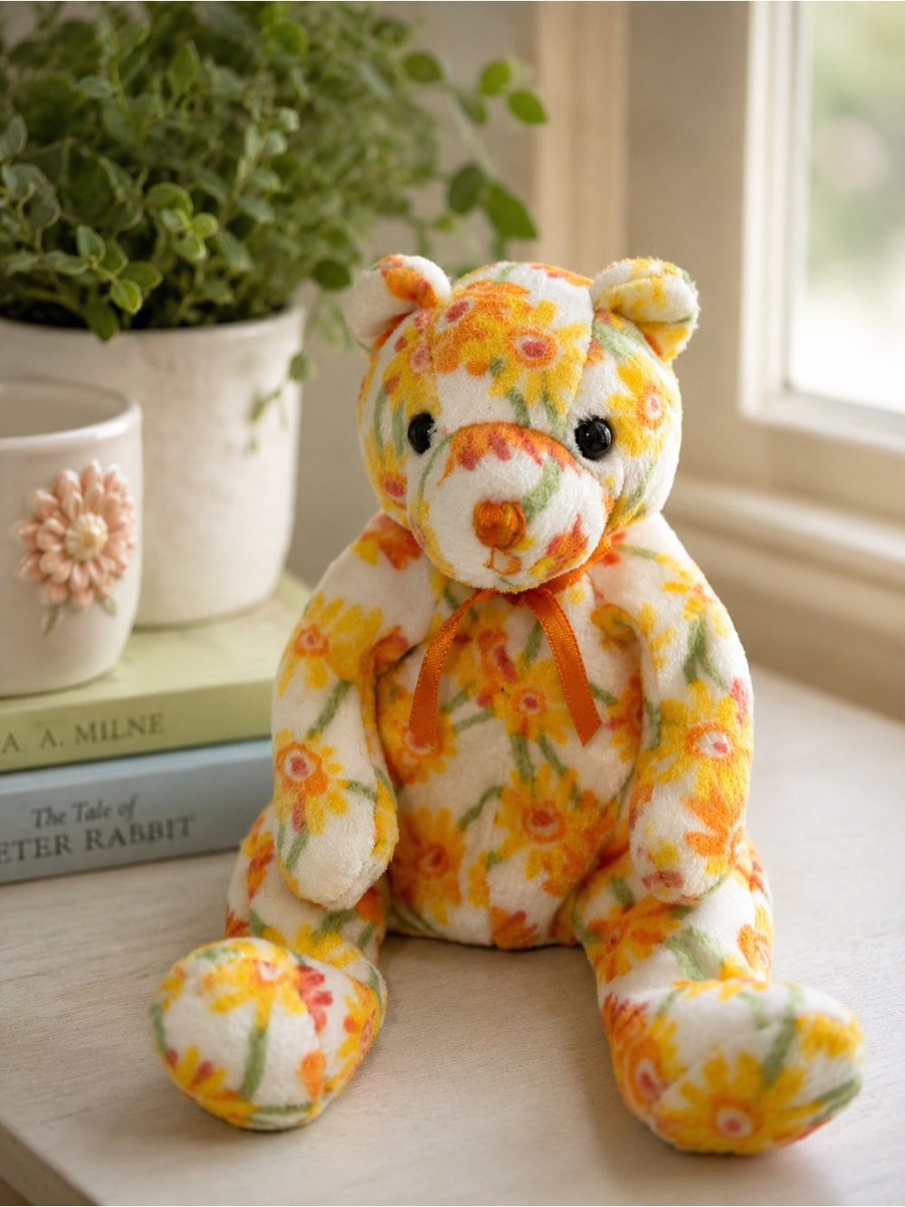 TY Beanie Baby Shasta Floral Teddy Bear 2003 Orange Yellow Flowers